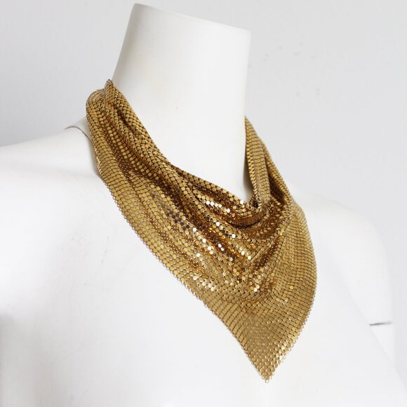 Whiting and Davis Bib Mesh Mascada Bandana Choker Vintage Gold Chain Retro - Picture 1 of 9